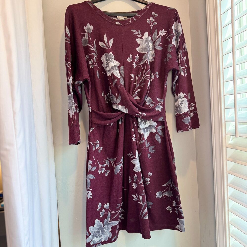 BeBop Be You Be Free Floral Mini Dress Maroon Fall Stretch Women XL